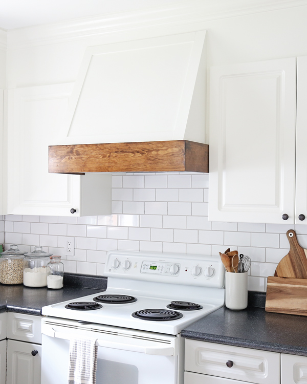 DIY range hood cover in kitchen makeover