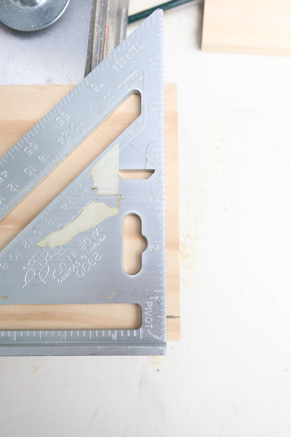 mark the angle cut for the desk organizer side boards with a square