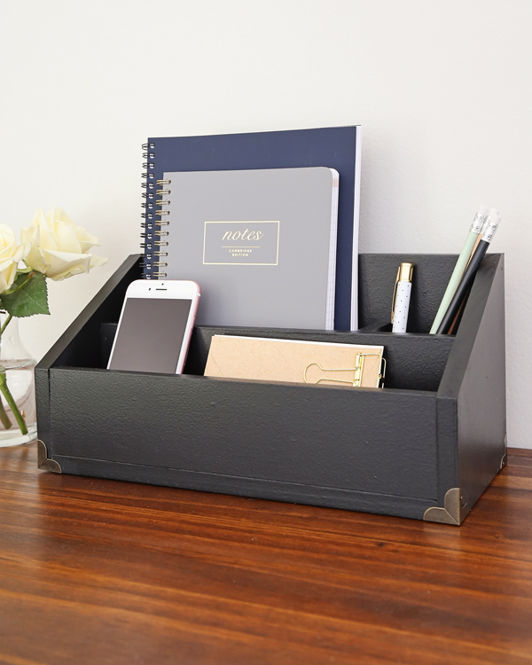 DIY desk organizer painted black