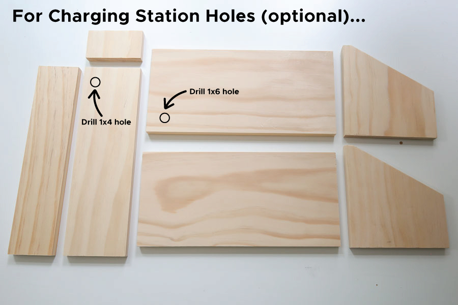 where to drill holes on wood forDIY charging station