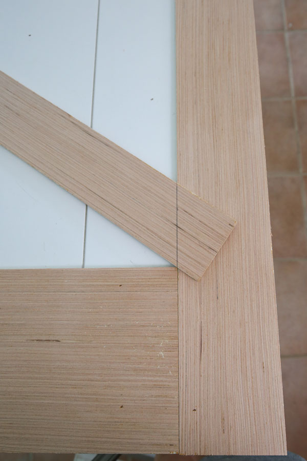 marking cut line for angled barn door trim boards