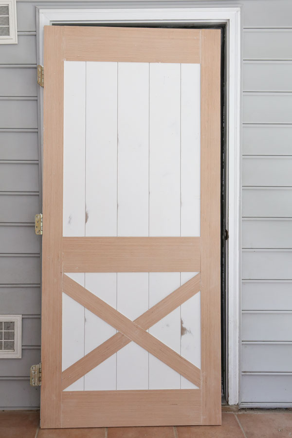 DIY faux barn door before painting