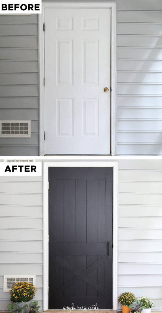 DIY faux barn door makeover with before and after photos