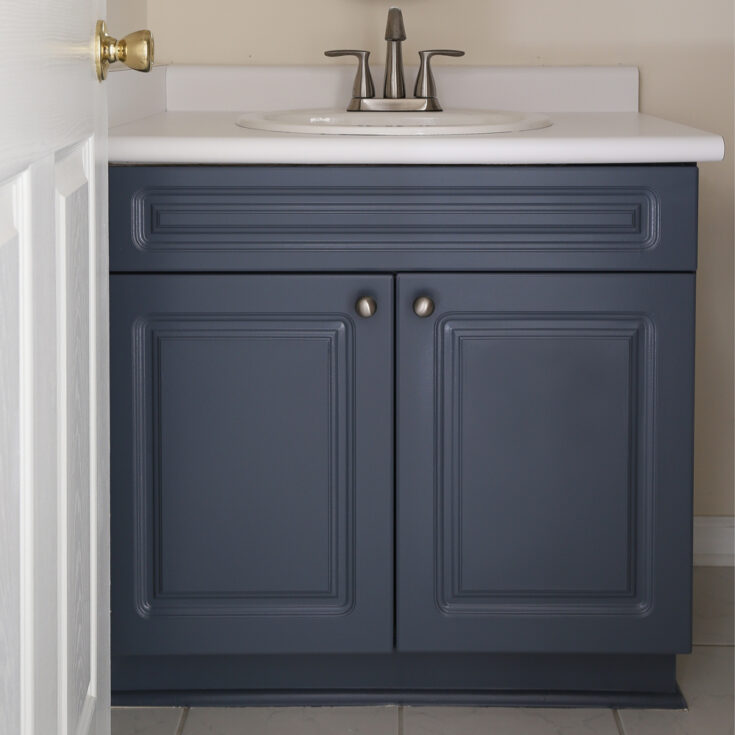 How To Paint A Bathroom Vanity Angela, How To Paint Laminate Bathroom Cabinets Without Sanding