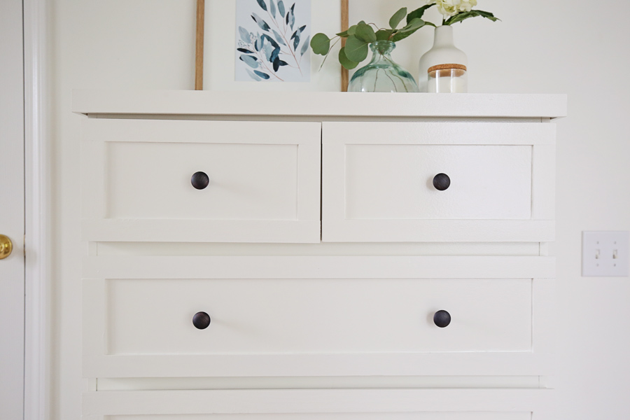 up close of drawers of ikea malm dresser hack