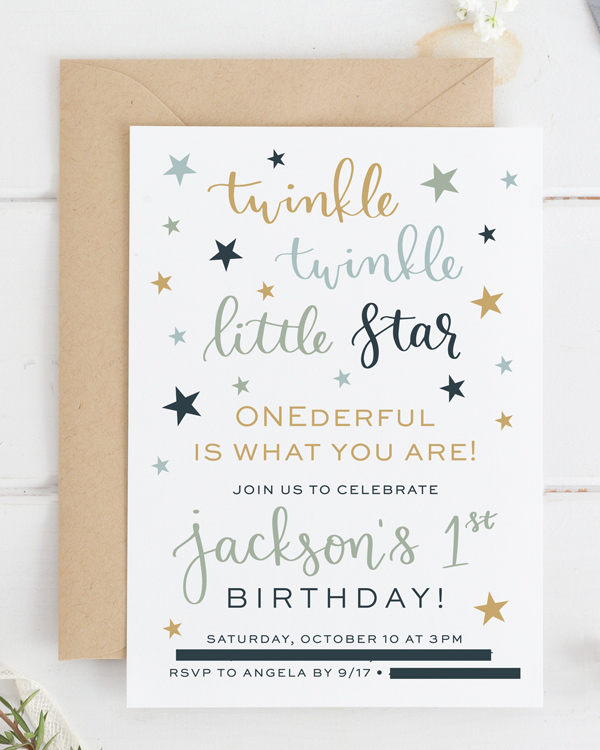 twinkle twinkle little star 1st birthday invitation