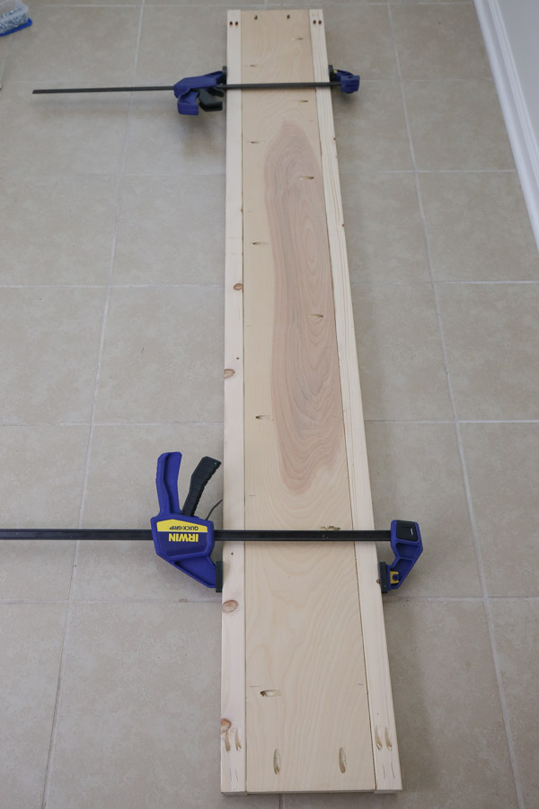 assemble footboard with pocket holes, clamps, and kreg screws