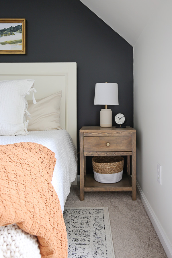 DIY nightstand with table lamp and clock