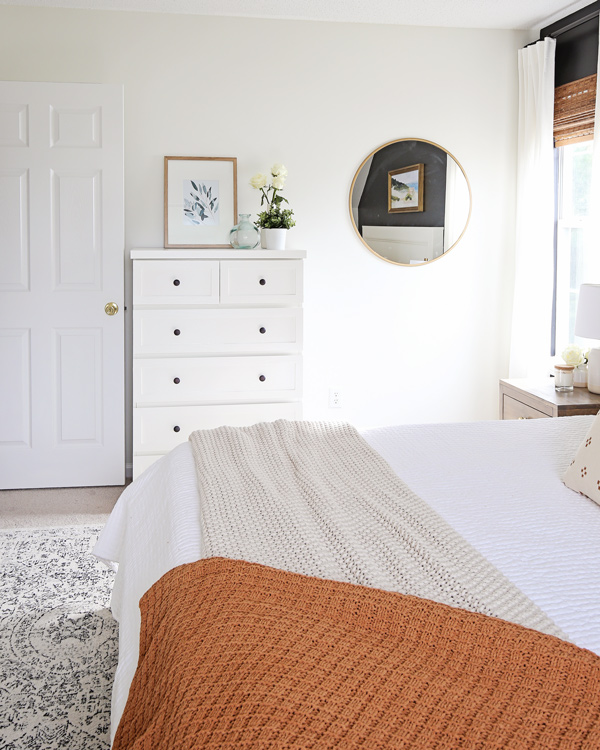 IKEA dresser hack and round mirror and dresser decor