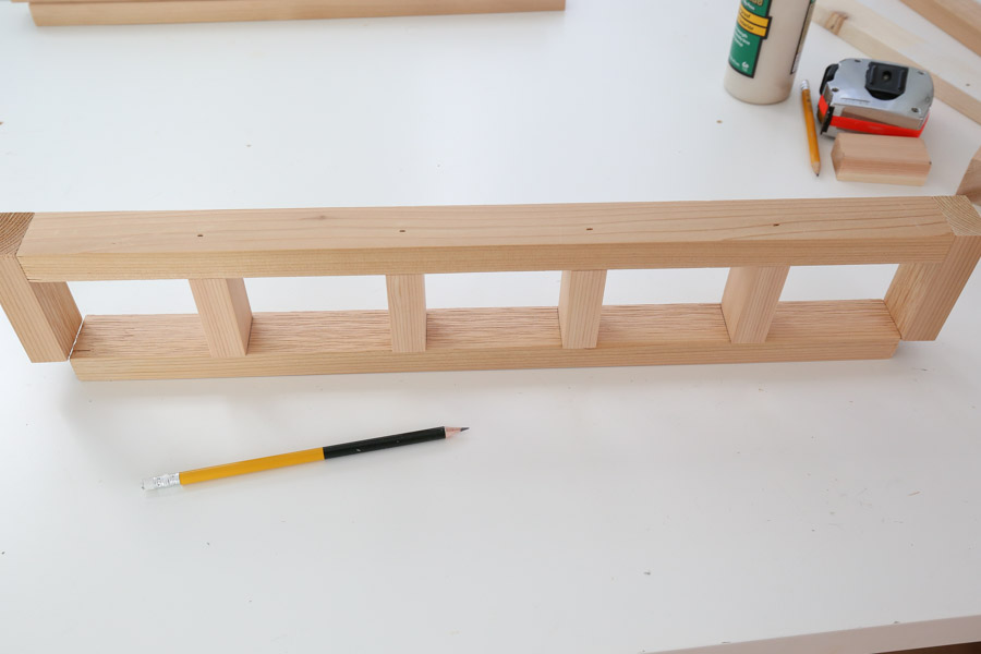 use first cubby shelf to make marks for other cubby shelves