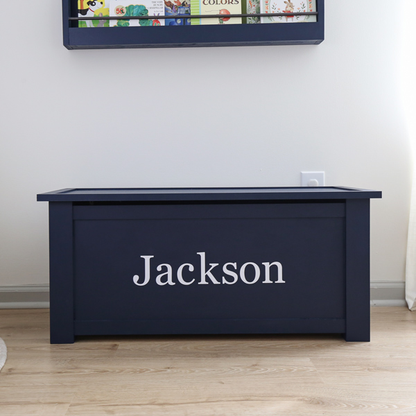 diy toy box painted navy blue