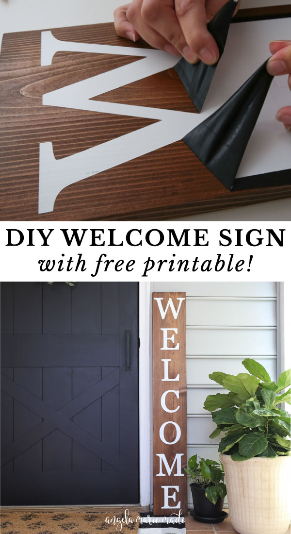 how to make a DIY welcome sign with wood, spray paint and vinyl stencil