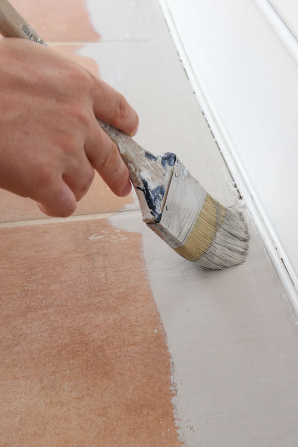 how to paint tile floor and cut in with a brush