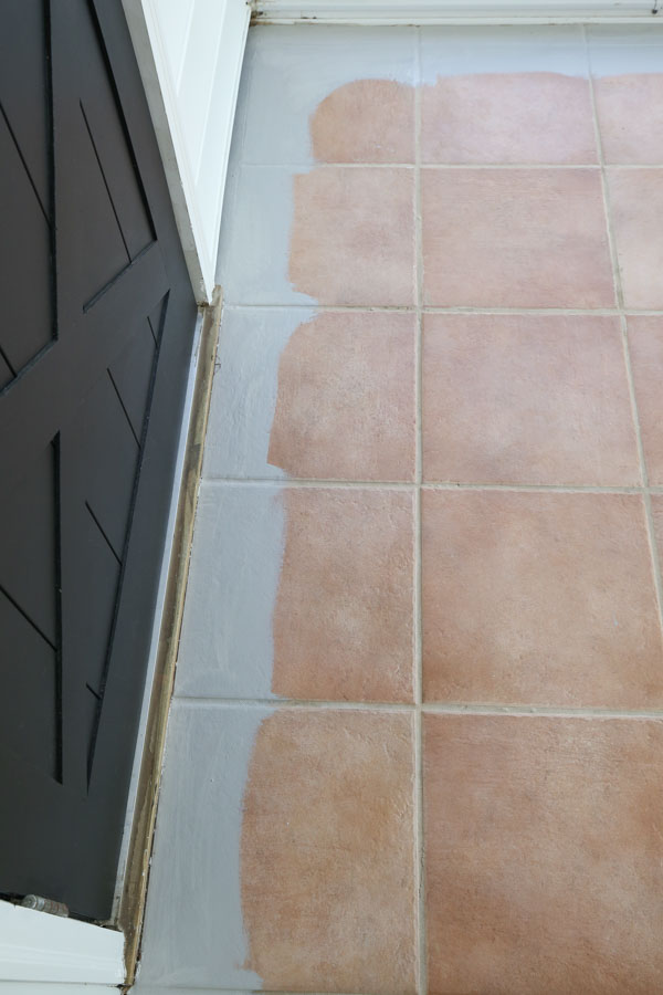 tile floor cut in with paint around room perimeter