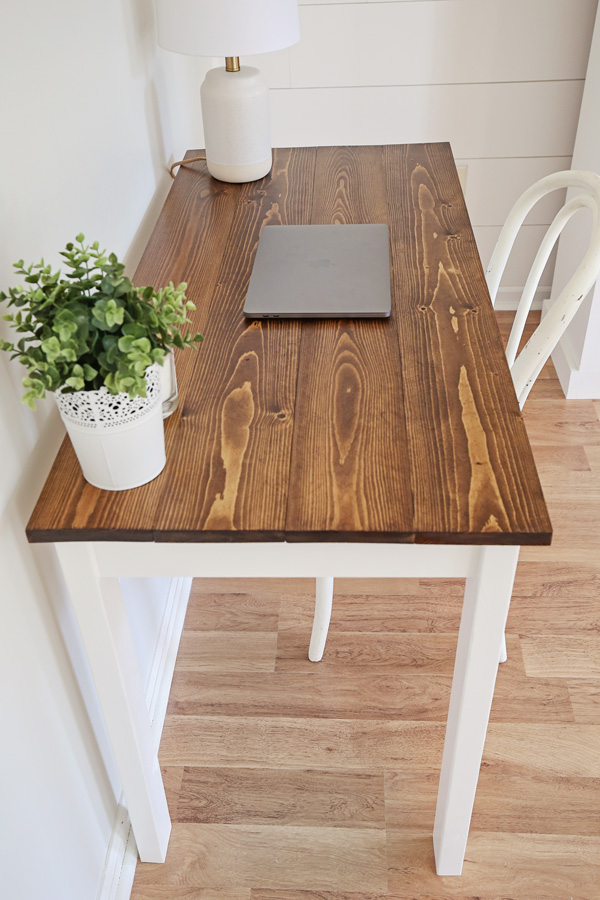 diy wood desk with stained top and oil based polyurethane