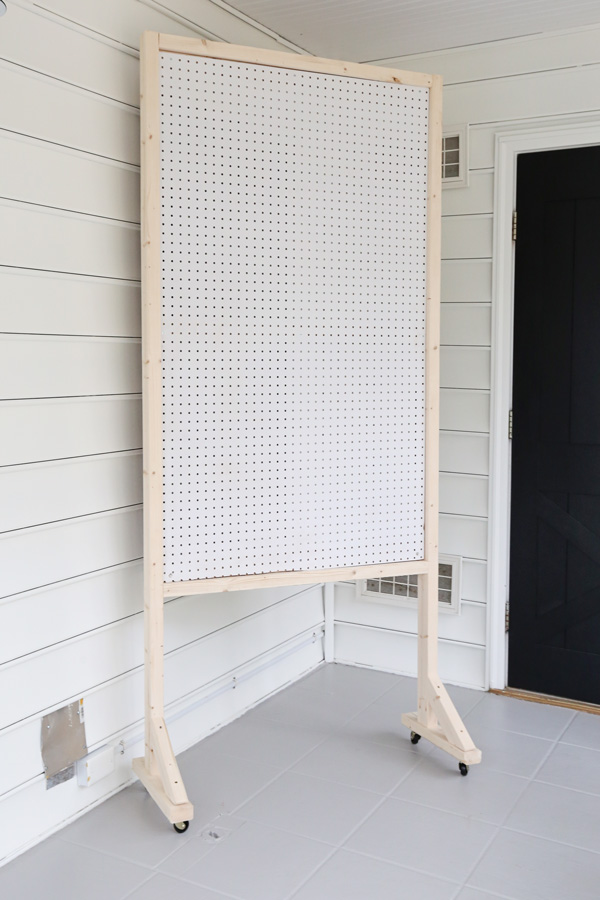 DIY pegboard tool stand on wheels