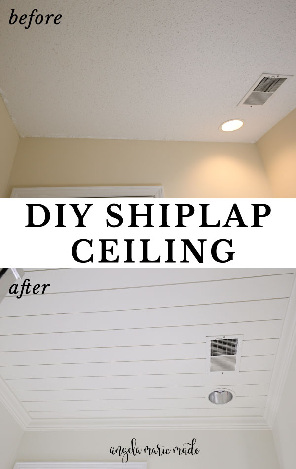 DIY shiplap ceiling before and after photos