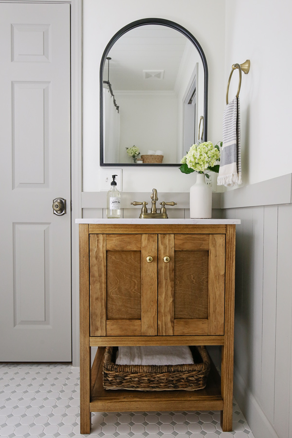 DIY Built In Bathroom Shelves and Cabinet - Angela Marie Made