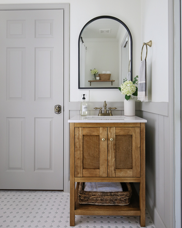 sink, mirror and door for bathroom makeover