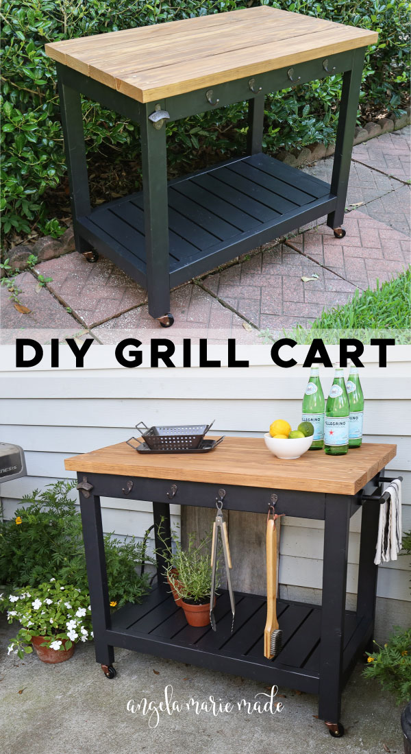 DIY outdoor cart empty and DIY grill cart with grill accessories