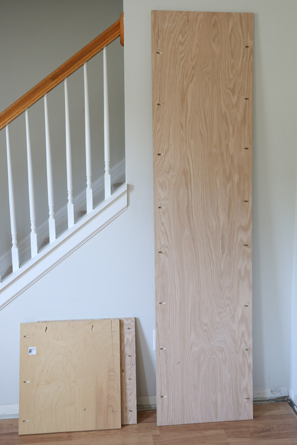 pocket holes drilled on built in cabinet plywood