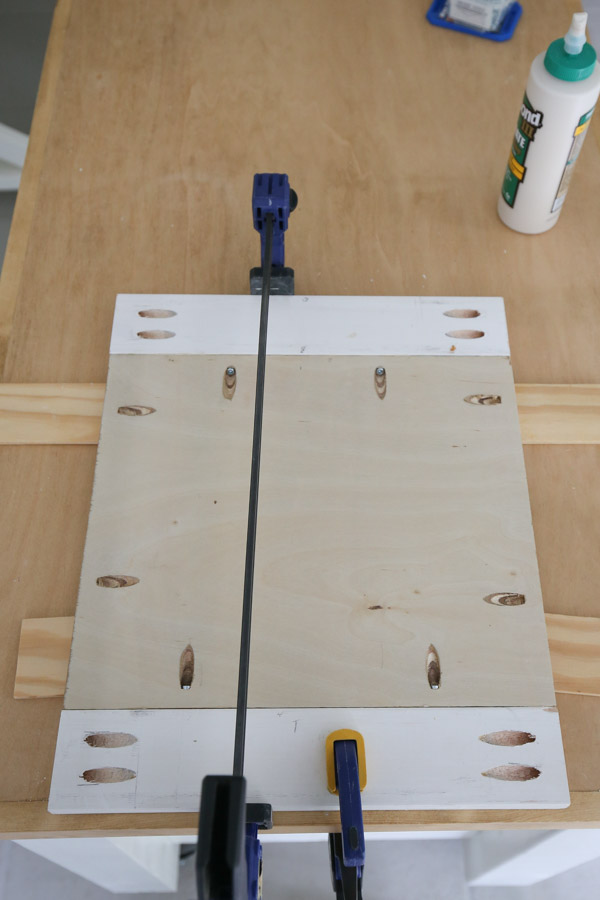 attaching cabinet door together with wood glue and Kreg screws