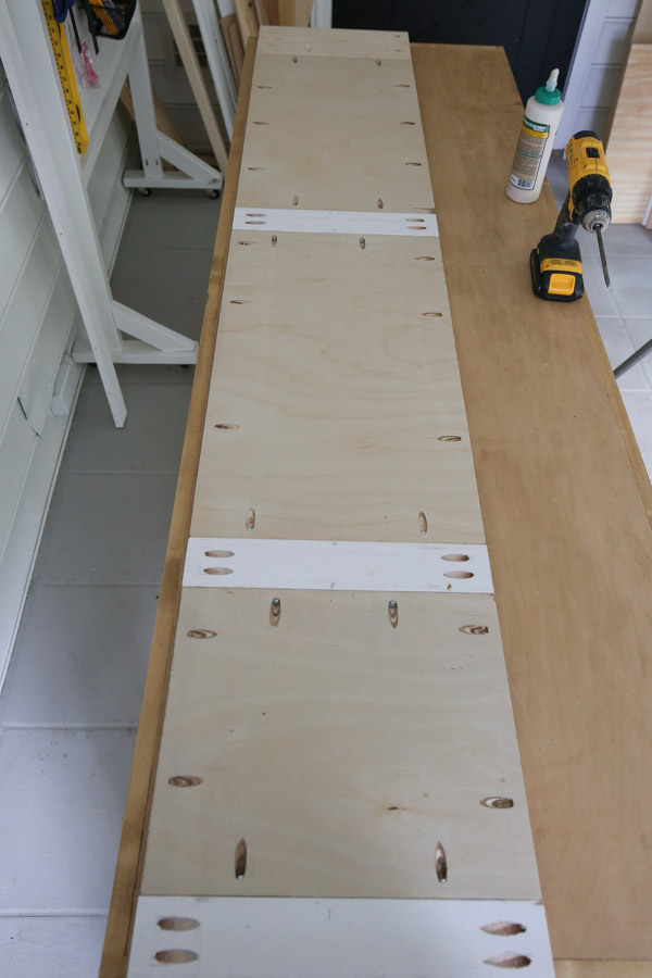 attaching large cabinet door together with wood glue and Kreg screws