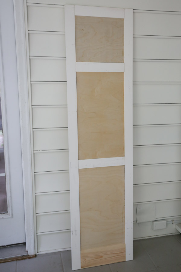 front view of DIY built in cabinet door