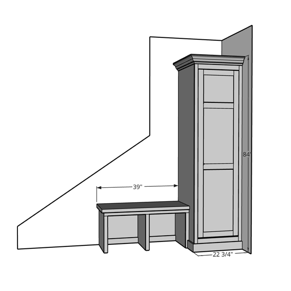 Sketchup built ins mock up of built in bench and cabinet