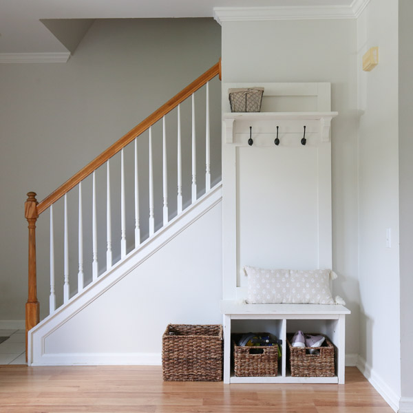 entryway before makeover with gray walls