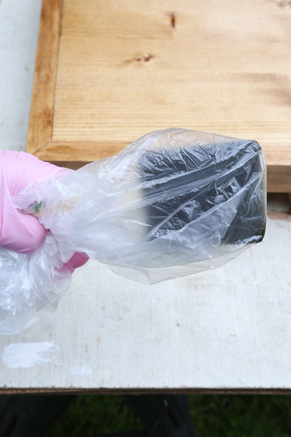 foam brush with polyurethane wrapped in plastic bag