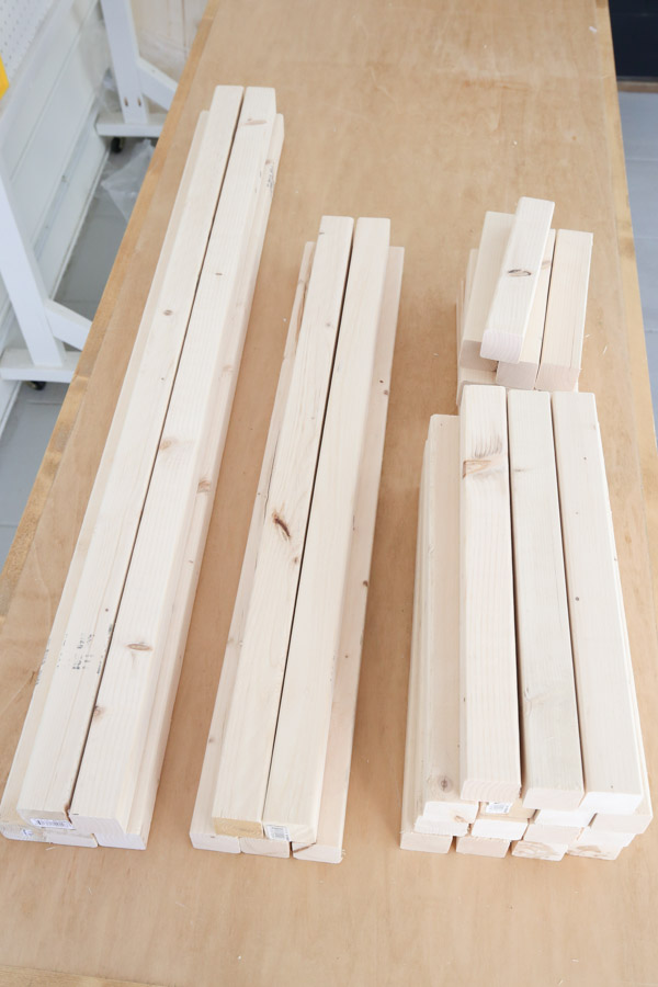 2x2 lumber cut for pantry supports