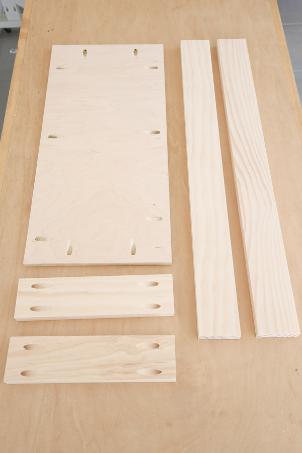 lumber cut to size and with pocket holes for DIY cabinet door