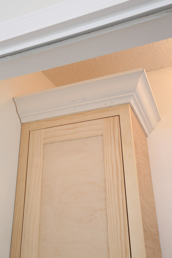 DIy wall cabinet with crown molding attached
