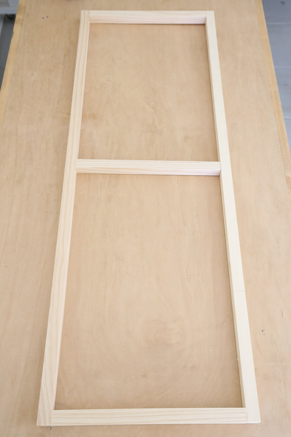 frame assembled for wood shelf DIY