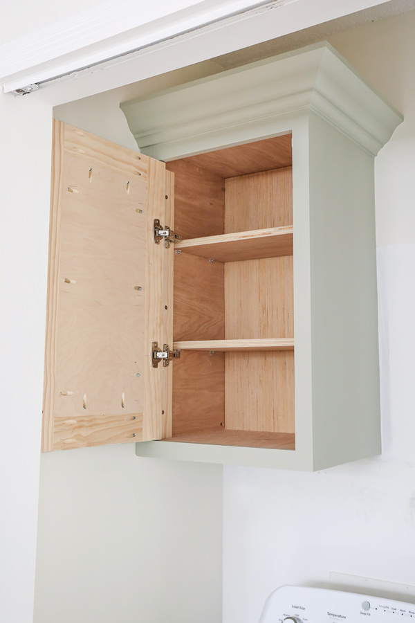 DIY cabinet door open with shelves