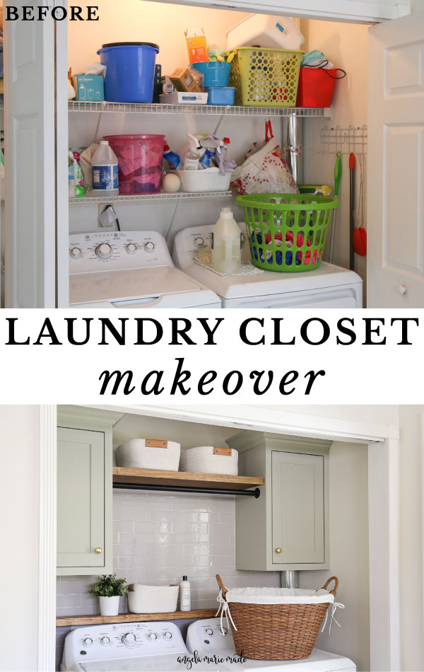 before and after of laundry closet makeover DIY