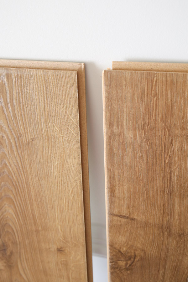 close up of tounge and groove edges on laminate flooring