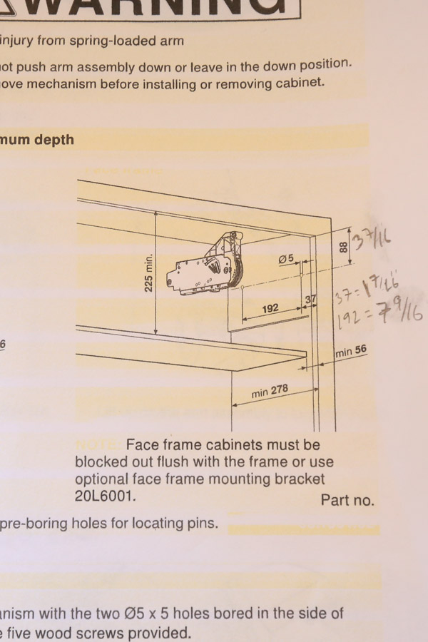 appliance garage hinges directions converted from mm to inches