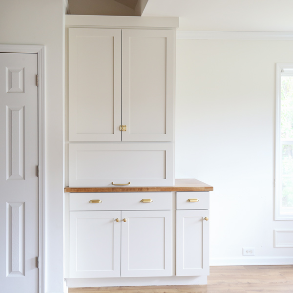 Kitchen DIY built in cabinets with stock cabinets and DIY counterop cabinet
