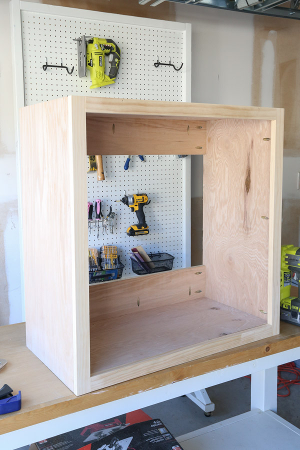 face frame attached to the DIY garage cabinet
