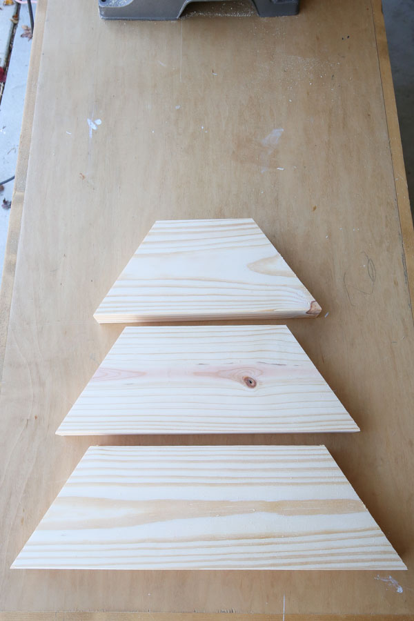 top middle board of wood Christmas tree cut