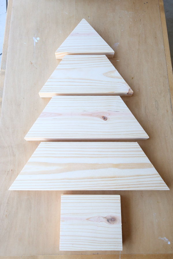 all of the wood boards cut to size for the DIY wood Christmas tree