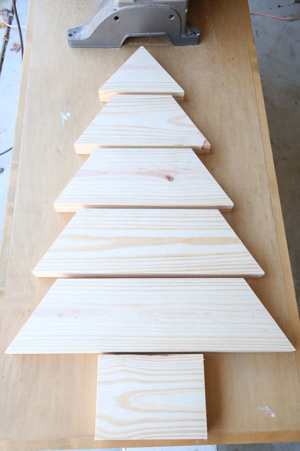 all of the wood boards cut to size for the tallest DIY wood Christmas tree