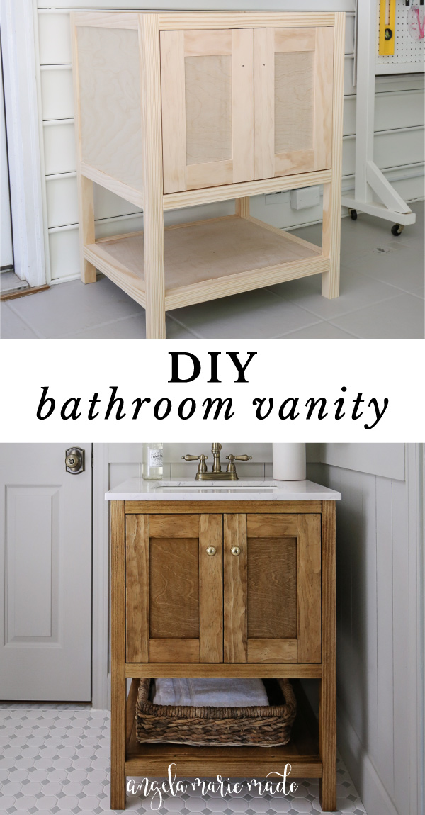 wood DIY bathroom vanity in small bathroom