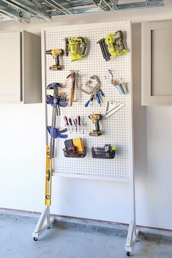free standing pegboard wall diy with casters in garage with tools