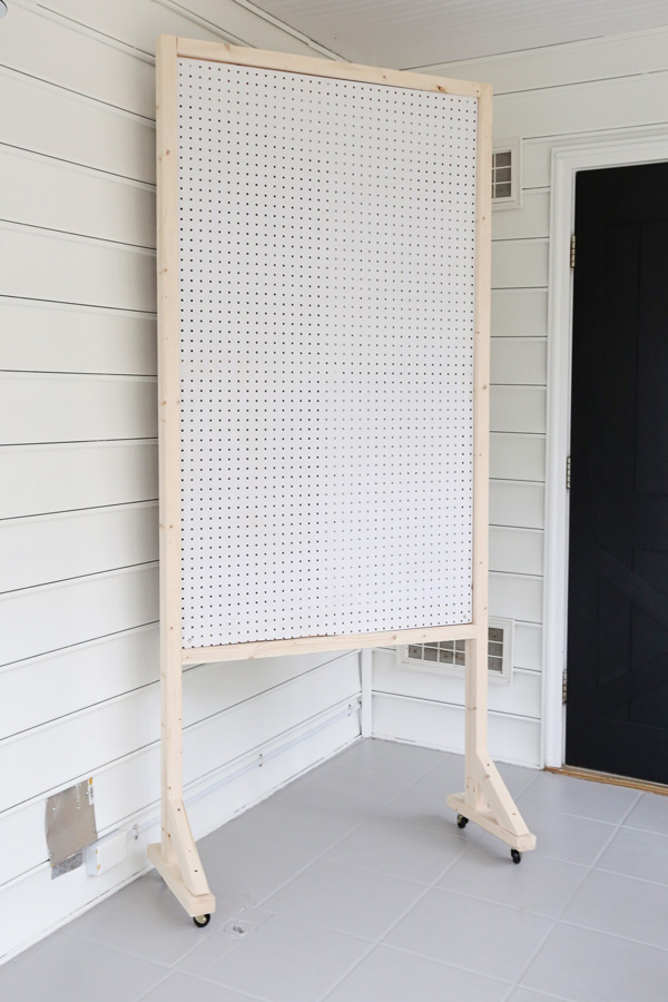 pegboard stand diy before paint and organizing
