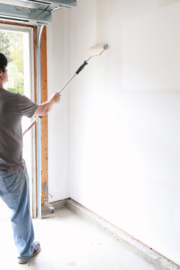 painting garage wall white with roller