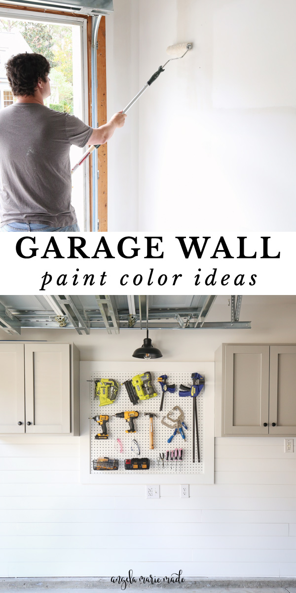 garage wall paint color ideas with man painting garage wall and garage cabinets on wall