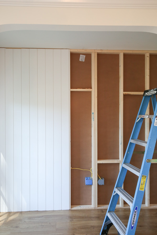 how to install vertical shiplap wall with shiplap installation in process